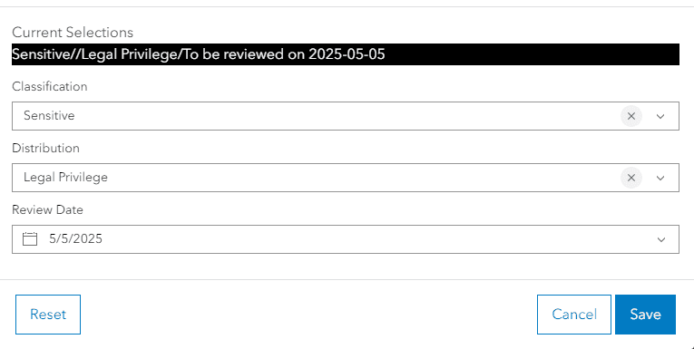 Input fields on the classification form